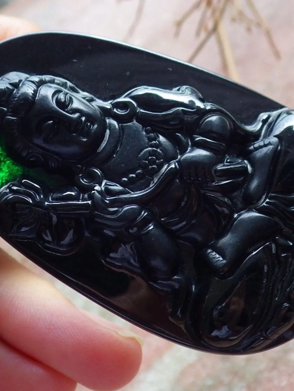 Certified Black Dark Green Burma Jade jadeite Guanyin Kwan Yin Pendant Necklace